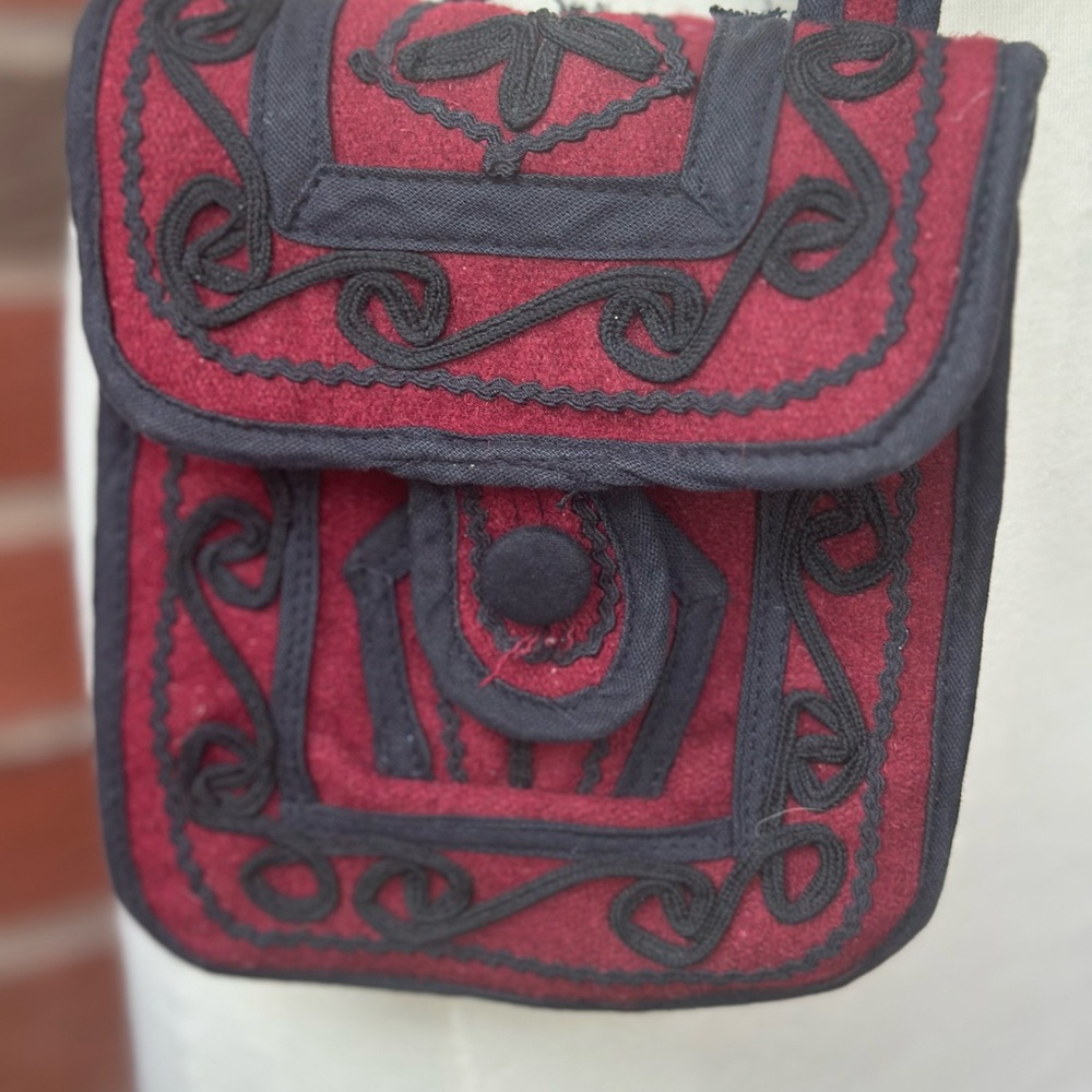 Handmade Burgundy w Black Trim Crossbody Purse - Small Ethnic Purse